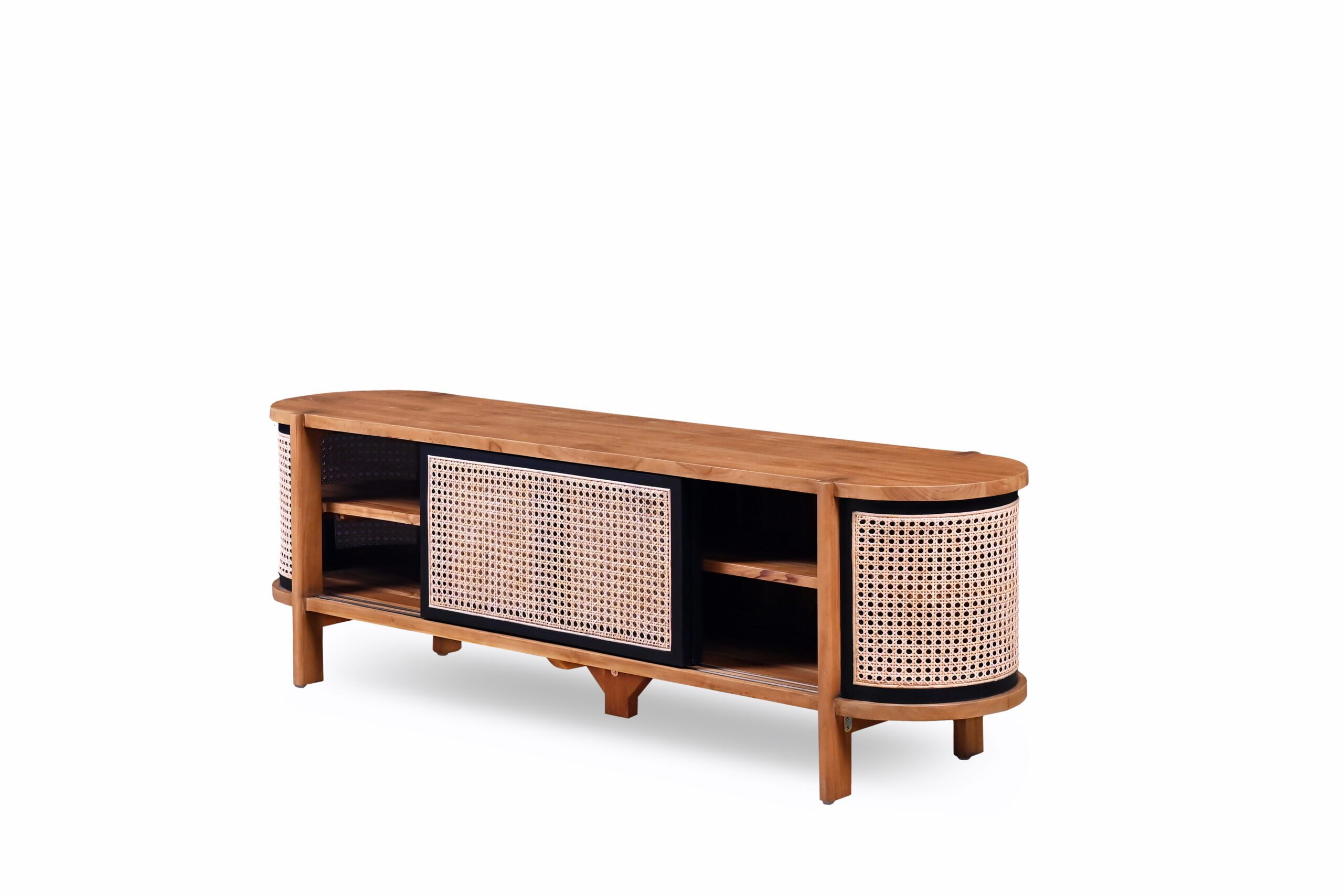 open-cabinet-view-cyan-tv-console-teak-wood-furniture An Open Cabinet View of CYAN TV Console Teak Wood Furniture