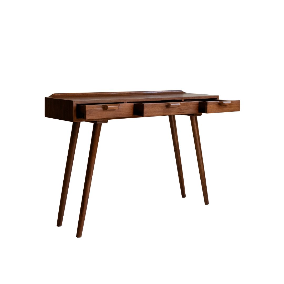 opened teakwood velyn console table