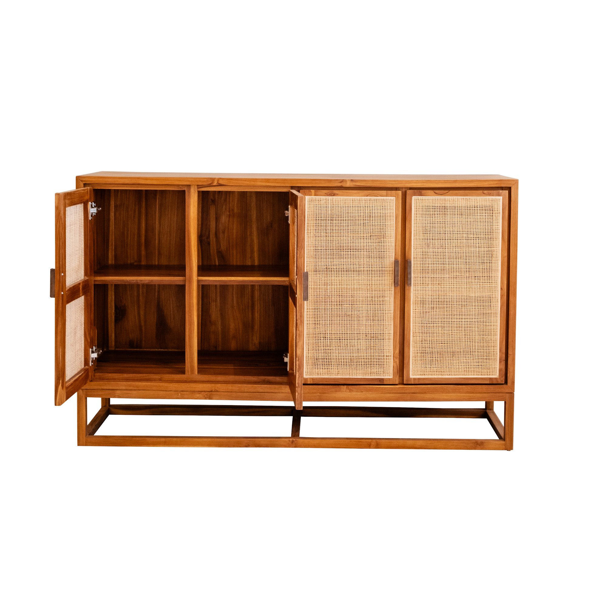 owen rattan sideboard left open