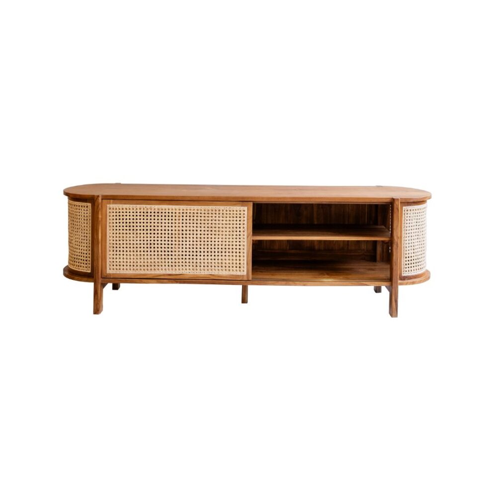 teak wood furniture isa rattan tv console open right view