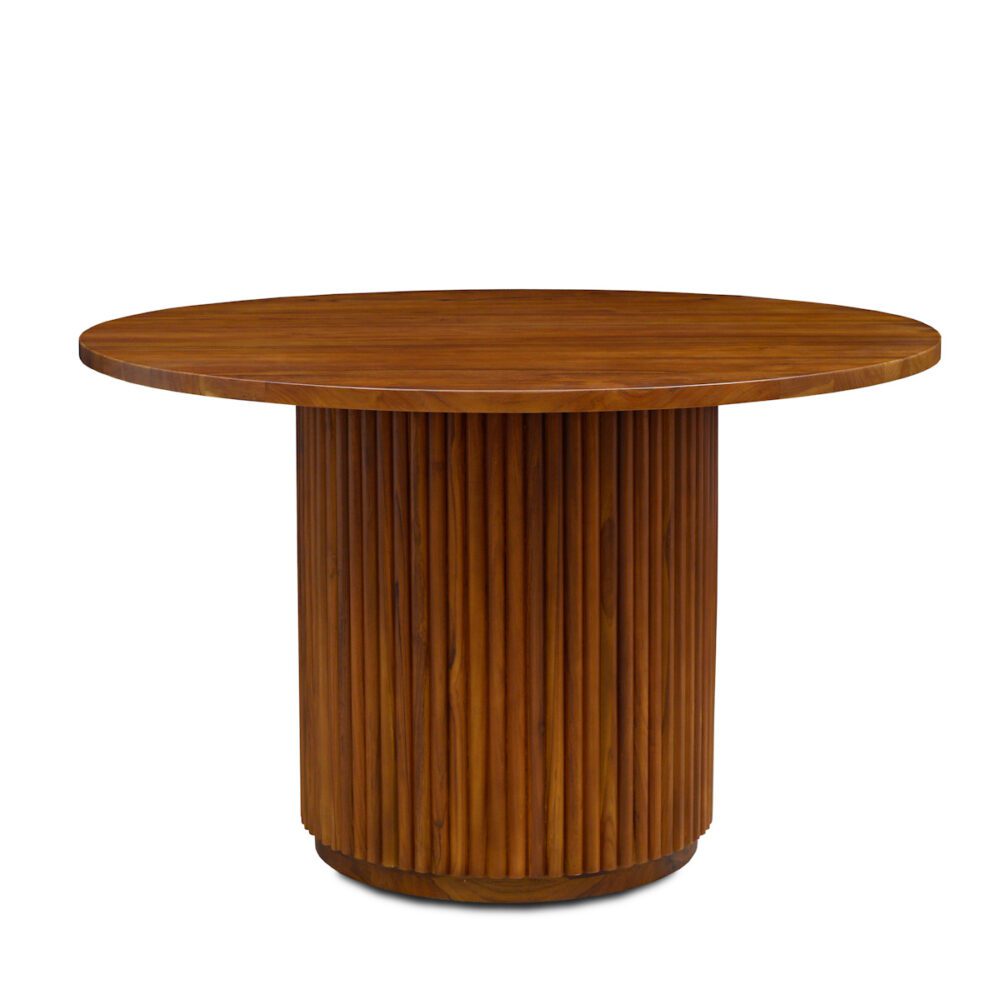 fluted round dining table with wooden top teak wood