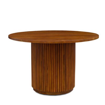 fluted round dining table with wooden top teak wood
