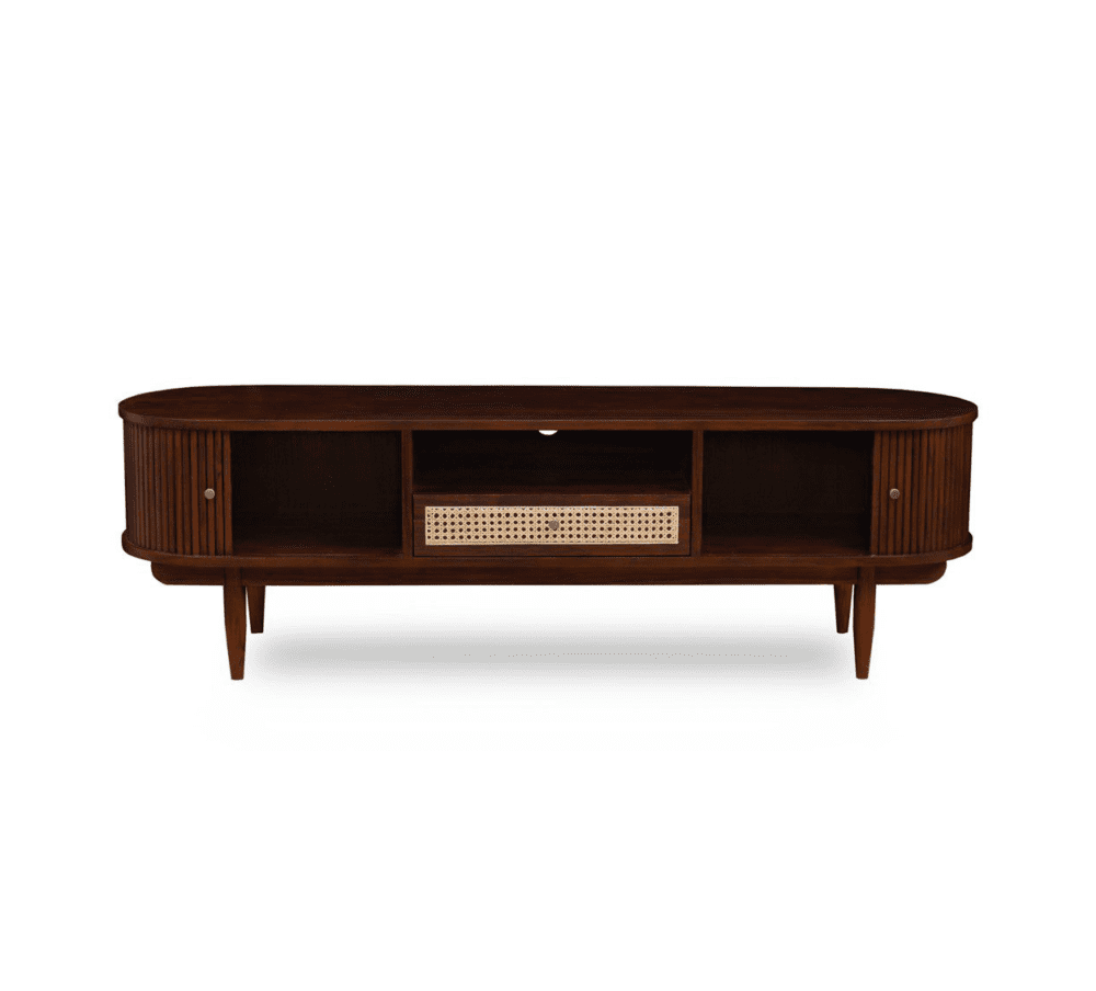 brown solid wood tv table console teak wood