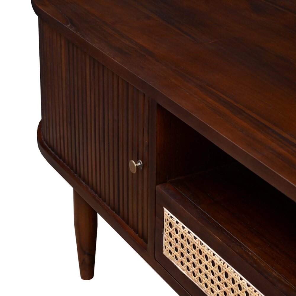 tv unit console solid teak wood walnut rattan