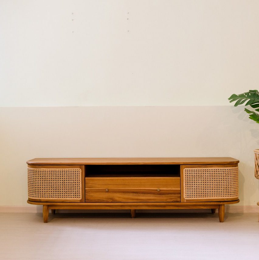 lauren tv wooden rattan console