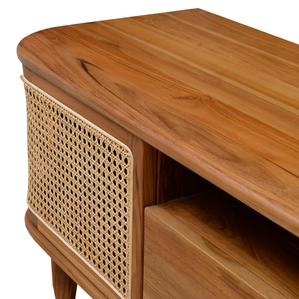 tv unit console solid teak wood rattan