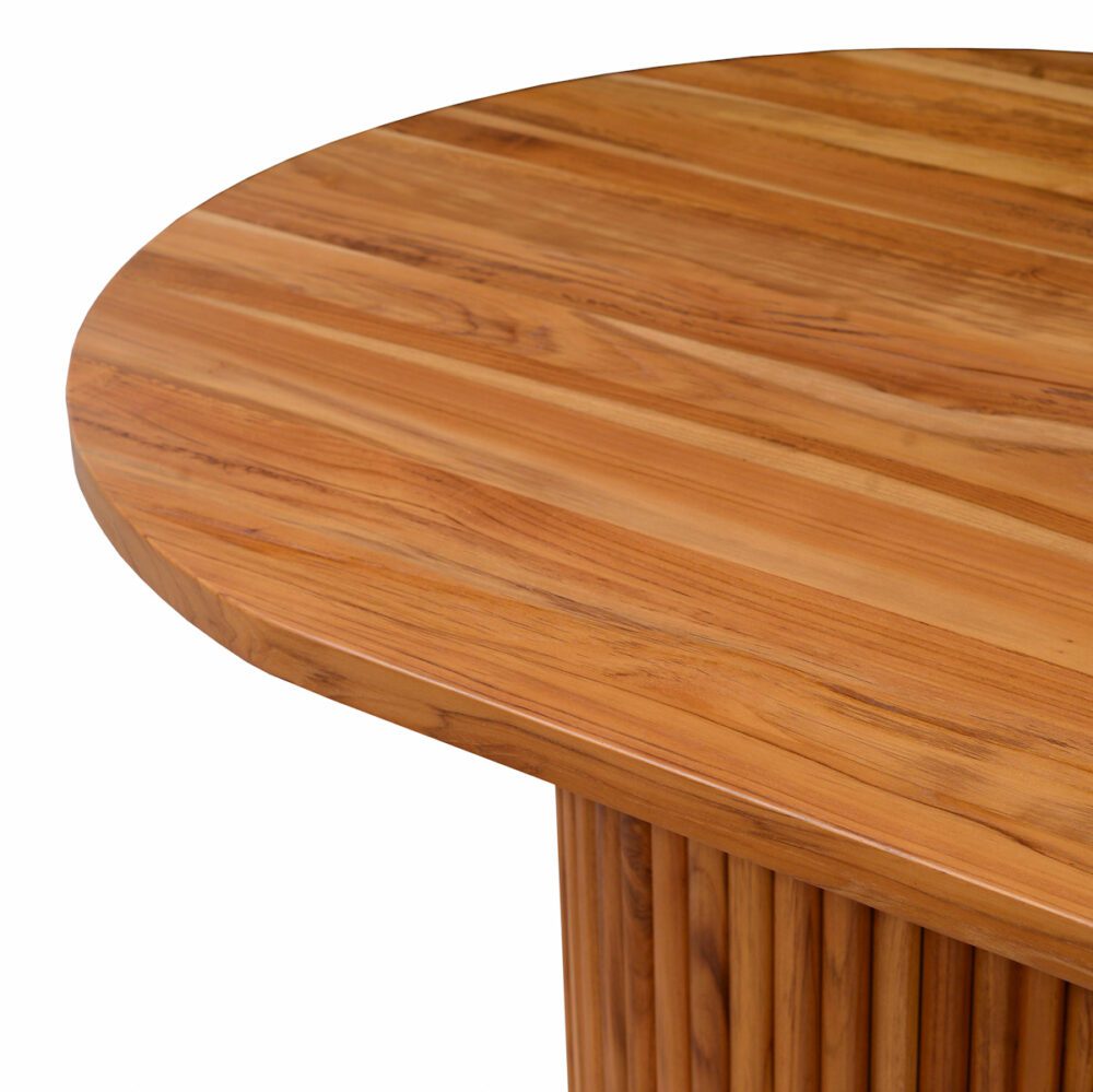 fluted dining table with wooden top teak wood