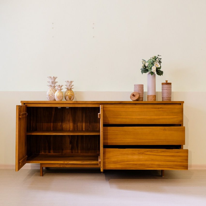 ian opened sideboard wooden cabinet