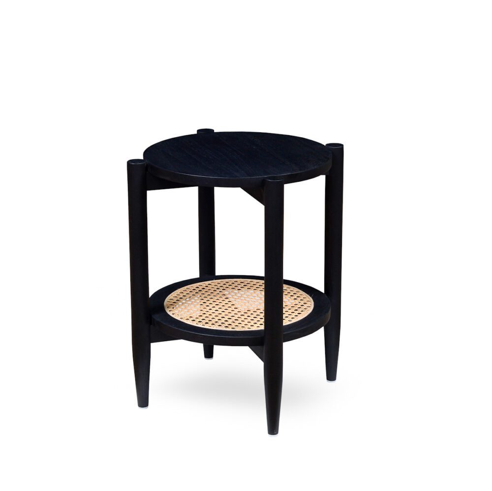 side table teak wood rattan black